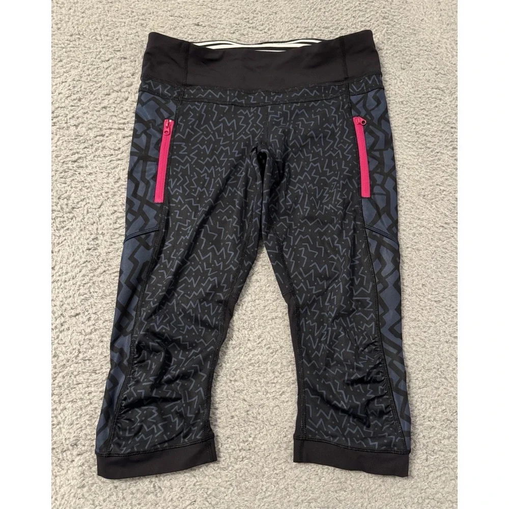 LULULEMON Size 6 Black Gray Stretch Animal Leggings RUN TOP SPEED‎ Crops